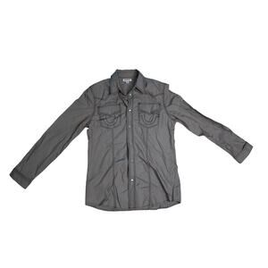 True Religion Men’s Small Gray Western Snap Shirt Stitch Detail